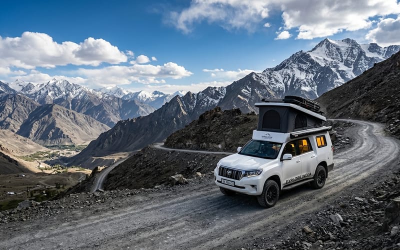 A RelaaxHut campervan on a scenic mountain road